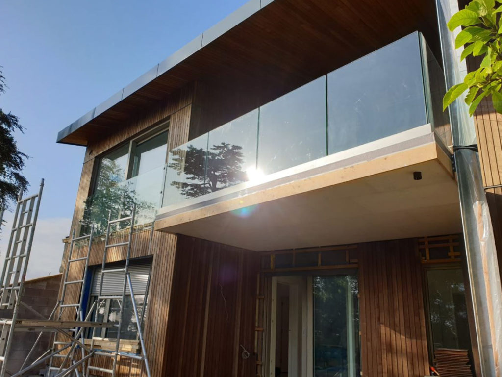 a small balcony being installed